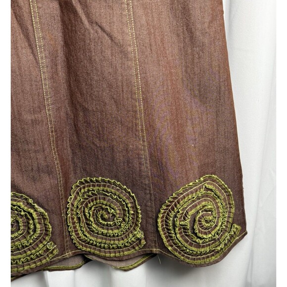 Vintage Molato 2 Piece Brown Denim Green Ruffled Jacket & Skirt Set Sz M - Picture 8 of 9